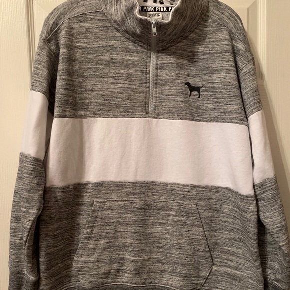 PINK Victoria's Secret Tops - PINK STRIPE 1/2 ZIP SWEATSHIRT